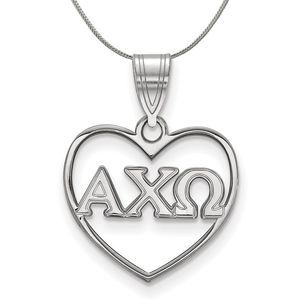Sterling Silver Alpha Chi Omega Heart Greek Pendant Necklace - 20 Inch